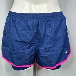 NWT  PONY Running Exercise Shorts w/ Legging Blue Pink Zipper Back Sz Lg